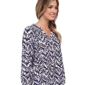 LILLY PULITZER 100% SILK Elsa Blouse Navy White Coral L